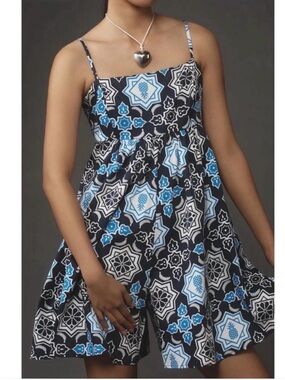 Anthropologie Hutch Pineapple Print Romper Size Small Blue Black Tropical